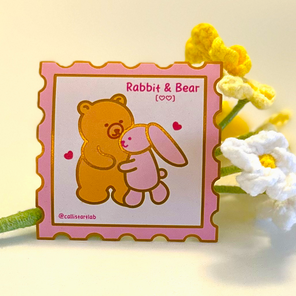 Rabbit & Bear Gold Vinyl Sticker